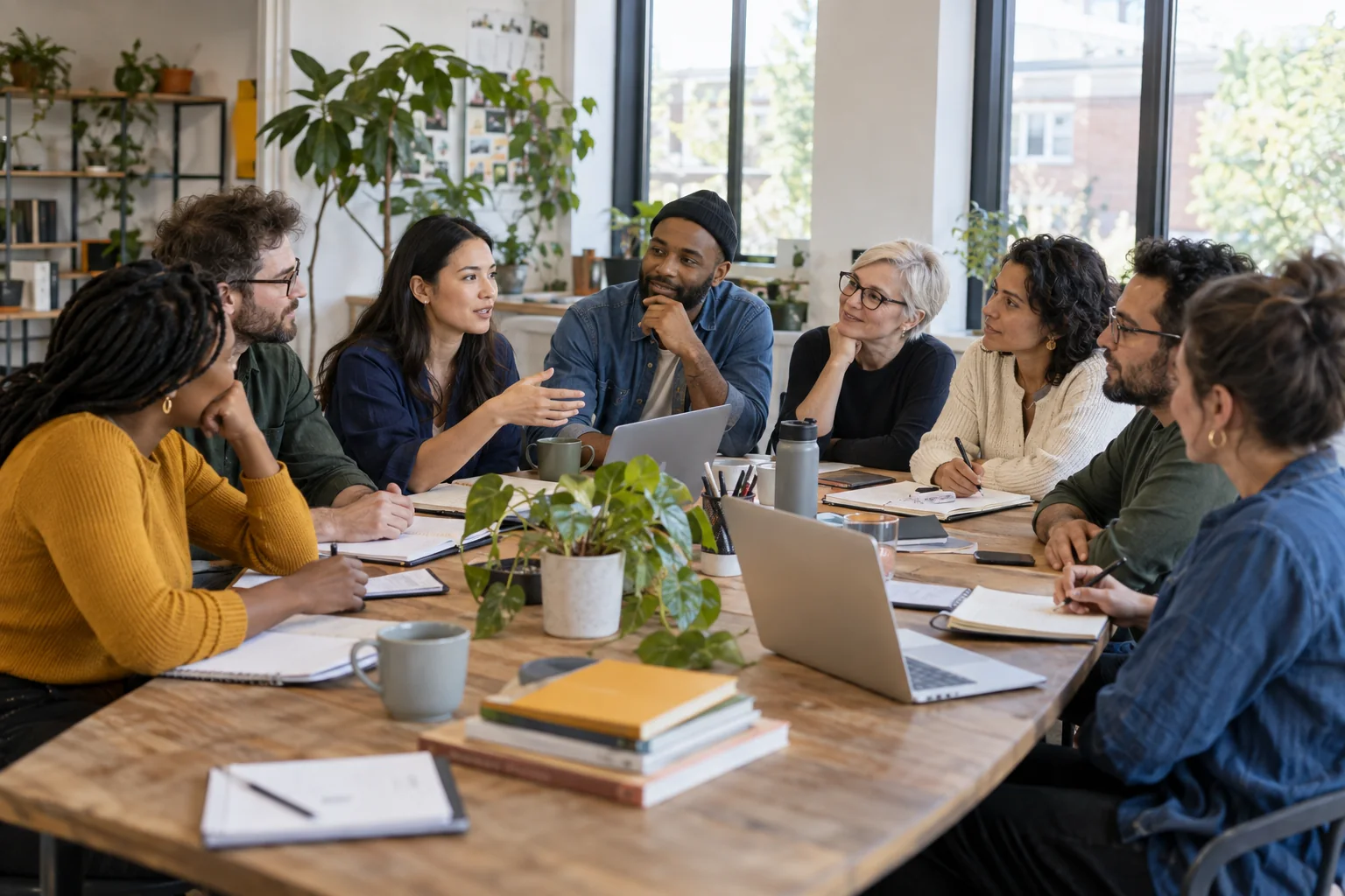 People from different communities discussing ideas together